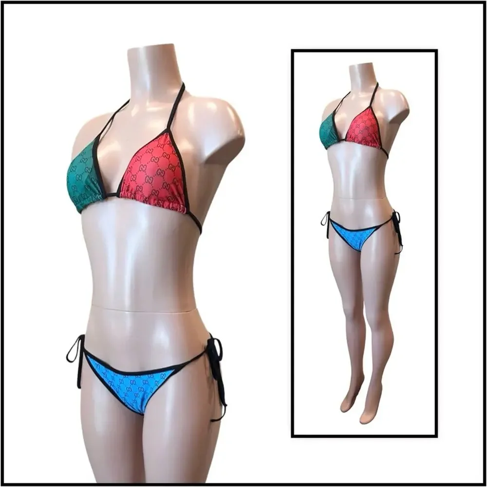 GG Monogram Color-block Vibrant Colored Bikini SZ L - Picture 5 of 15